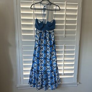 Aqua Blue and White Midi Dress